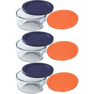 Pyrex Storage 2 Cup Clear Round Dish Pack of 3 Containers with 2 Color Lids Pyrex Storage 2 Cup Clear Round Dish Pack of 3 Containers with 2 Color Lids