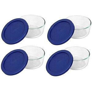 Pyrex Blue Storage 2 Cup Round Dish Clear Lid Pack of 4 Containers Pyrex Blue Storage 2 Cup Round Dish Clear Lid Pack of 4 Containers