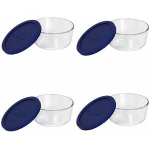 Pyrex Storage 4-cup Round Dish with Dark Blue Plastic cover, clear (case of 4 co Pyrex Storage 4-cup Round Dish with Dark Blue Plastic cover, clear (case of 4 co
