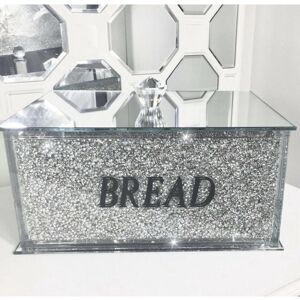 Touch of Venetian XL Silver Crushed Diamond Crystal Mirrored Bread Bin Container Kitchen Touch of Venetian XL Silver Crushed Diamond Crystal Mirrored Bread Bin Container Kitchen