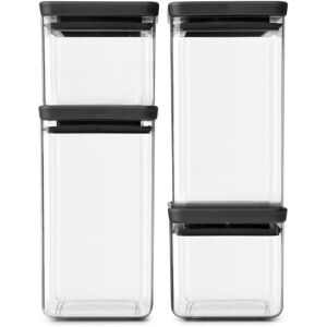 Brabantia Set of 4 Tasty+ Square Stackable Food Canisters/Storage Jars (Dark Gre Brabantia Set of 4 Tasty+ Square Stackable Food Canisters/Storage Jars (Dark Gre
