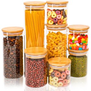 Otoomenz Glass Storage Jars With Bamboo Lids Set of 8, Airtight Glass Jars With Otoomenz Glass Storage Jars With Bamboo Lids Set of 8, Airtight Glass Jars With