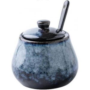 Unbranded Antique Ceramic Sugar Bowl Salt Bowl with Lid and Spoon 8oz Seasoning (Grey Blue Unbranded Antique Ceramic Sugar Bowl Salt Bowl with Lid and Spoon 8oz Seasoning (Grey Blue