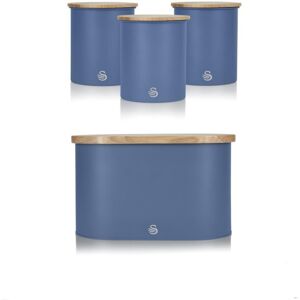 Swan Nordic Bread Bin Bamboo Cutting Board Lid & 3 Storage Canisters Set Steel Swan Nordic Bread Bin Bamboo Cutting Board Lid & 3 Storage Canisters Set Steel