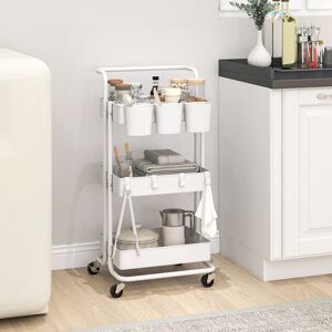 HOMCOM 3-Tier Utility Cart, Rolling Serving Trolley with Baskets, White HOMCOM 3-Tier Utility Cart, Rolling Serving Trolley with Baskets, White