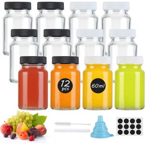 Unbranded 12 Pack 2oz Glass Juice Bottles with Black & White Lids, Mini Shot Bottles Unbranded 12 Pack 2oz Glass Juice Bottles with Black & White Lids, Mini Shot Bottles