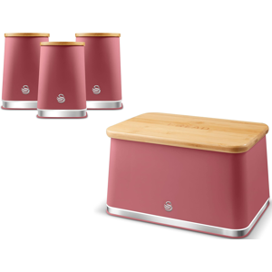 Swan Nordic Fuchsia Rose Bread Bin and Canisters Kitchen Storage Set Swan Nordic Fuchsia Rose Bread Bin and Canisters Kitchen Storage Set