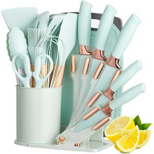 Unbranded 19-Piece Kitchen Set with Light Blue Holder, 11 Silicone Utensils, 5 Knives, Sci Unbranded 19-Piece Kitchen Set with Light Blue Holder, 11 Silicone Utensils, 5 Knives, Sci