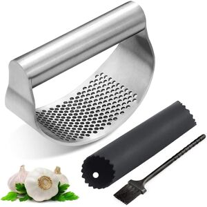 Unbranded Garlic Press Stainless Steel Rocker Mincer with Silicone Peeler and Cradle Garli Unbranded Garlic Press Stainless Steel Rocker Mincer with Silicone Peeler and Cradle Garli