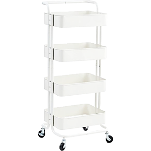 Magna Retail Metal Trolley on Wheels 4-Tier Kitchen Storage Shelves Trolley - White Magna Retail Metal Trolley on Wheels 4-Tier Kitchen Storage Shelves Trolley - White