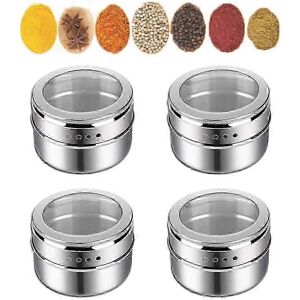 Unbranded Set of 4 round magnetic spice jars, stainless steel, lightweight and practical, Unbranded Set of 4 round magnetic spice jars, stainless steel, lightweight and practical,