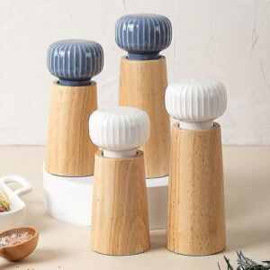 Unbranded (White - 17.5 cm) 2024 - Wooden and ceramic salt and pepper mill - Pepper and sp Unbranded (White - 17.5 cm) 2024 - Wooden and ceramic salt and pepper mill - Pepper and sp