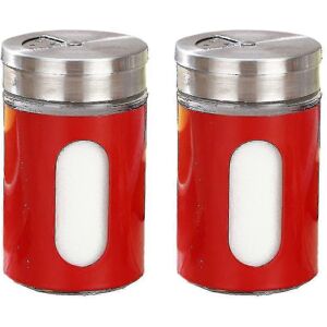 Unbranded (2 Pieces Red) Stainless Steel and Glass Salt and Pepper Shaker Set with Adjusta Unbranded (2 Pieces Red) Stainless Steel and Glass Salt and Pepper Shaker Set with Adjusta