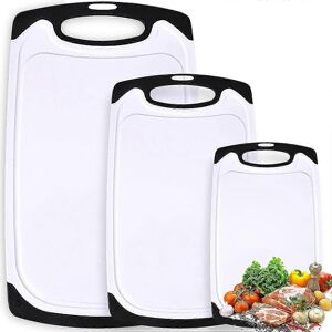 Unbranded Set of 3 plastic cutting boards, with juice groove and non-slip feet, food grade Unbranded Set of 3 plastic cutting boards, with juice groove and non-slip feet, food grade