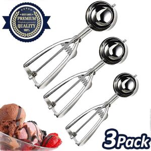 Unbranded Polished stainless steel ice cream scoops, 3 pieces, assorted sizes: small 4 cm, Unbranded Polished stainless steel ice cream scoops, 3 pieces, assorted sizes: small 4 cm,