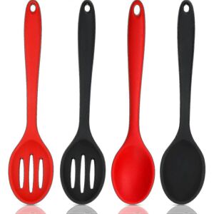 Unbranded (Red * Black) Set of 4 Non-Stick Silicone Mixing and Slotted Spoons, Large Silic Unbranded (Red * Black) Set of 4 Non-Stick Silicone Mixing and Slotted Spoons, Large Silic