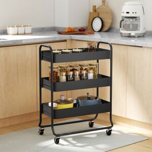 (Black) HOMCOM 3-Tier Storage Trolley, Storage Cart with Mesh Backets, Wheels (Black) HOMCOM 3-Tier Storage Trolley, Storage Cart with Mesh Backets, Wheels