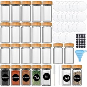 Unbranded 24 Pack 120ml Glass Spice Jars with Bamboo Lids, Labels and Funnel Unbranded 24 Pack 120ml Glass Spice Jars with Bamboo Lids, Labels and Funnel