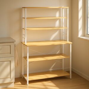 VASAGLE (100x40x167cm, Oak Colour and White) Kitchen Storage Rack, Coffee Bar, Baker s R VASAGLE (100x40x167cm, Oak Colour and White) Kitchen Storage Rack, Coffee Bar, Baker s R