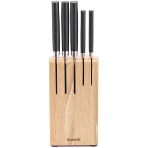 Brabantia 5 Knives Knife Block with Dark Grey Handled Knives & Slotted Beech Woo Brabantia 5 Knives Knife Block with Dark Grey Handled Knives & Slotted Beech Woo