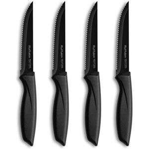 Ruffulon Steak Knife Set of 4 - Black Stainless Steel Serrated Kitchen Knives wi Ruffulon Steak Knife Set of 4 - Black Stainless Steel Serrated Kitchen Knives wi