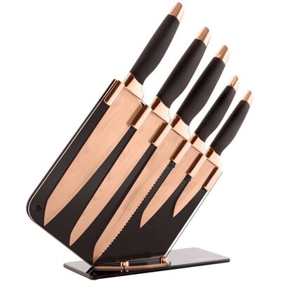 Tower - T81532RD Damascus Knife Set - Rose Gold & Black - Knife Set Tower - T81532RD Damascus Knife Set - Rose Gold & Black - Knife Set