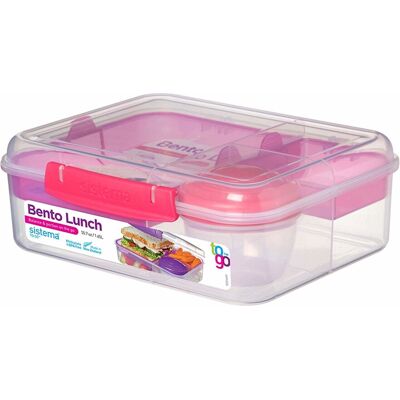 Sistema Bento Lunch Box to Go with Fruit/Yogurt Pot, 1.65 L - Clear/Pink Sistema Bento Lunch Box to Go with Fruit/Yogurt Pot, 1.65 L - Clear/Pink