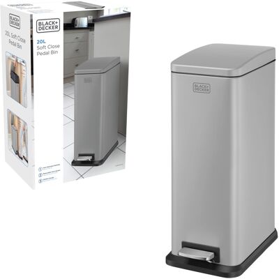 Black & Decker 20L Grey Slimline Pedal Bin - Pedal Bin Black & Decker 20L Grey Slimline Pedal Bin - Pedal Bin