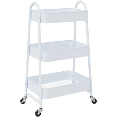 vidaXL Storage Trolley Steel 3-Tier White - Storage Trolley vidaXL Storage Trolley Steel 3-Tier White - Storage Trolley
