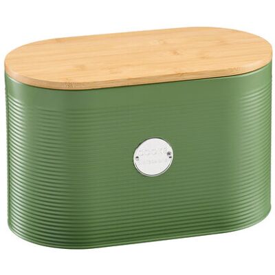 Cooks Professional Bread Bin, Linen Bag and Bamboo Board Set Green / Silver Cooks Professional Bread Bin, Linen Bag and Bamboo Board Set Green / Silver