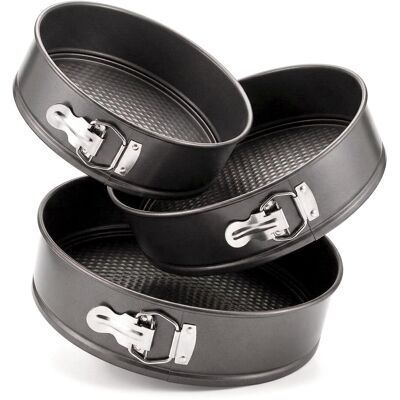 GEEZY Springform Cake Tins Set of 3 Non Stick Round Baking Trays Perforated Loose Base GEEZY Springform Cake Tins Set of 3 Non Stick Round Baking Trays Perforated Loose Base
