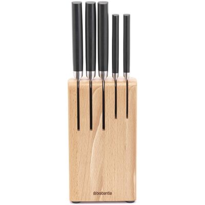 Brabantia 5 Knives Knife Block with Dark Grey Handled Knives & Slotted Beech Woo Brabantia 5 Knives Knife Block with Dark Grey Handled Knives & Slotted Beech Woo