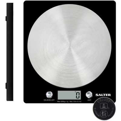 Salter Digital Kitchen Scale 5kg Capacity Baking/Cooking, Slim Disc Design Black Salter Digital Kitchen Scale 5kg Capacity Baking/Cooking, Slim Disc Design Black