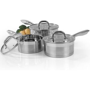 Salter Timeless Collection 3 Piece Saucepan Set Stainless Steel New Salter Timeless Collection 3 Piece Saucepan Set Stainless Steel New