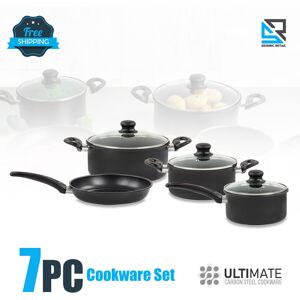 SQ Professional 7PC Carbon Steel Non Stick Pan Set Cooking Pot With Glass Lid Cookware SQ Professional 7PC Carbon Steel Non Stick Pan Set Cooking Pot With Glass Lid Cookware