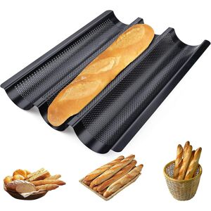 Unbranded Baking Tray Mold For 3 Baguettes,black French Stick Loaf Pan Tray,non-stick Bagu Unbranded Baking Tray Mold For 3 Baguettes,black French Stick Loaf Pan Tray,non-stick Bagu