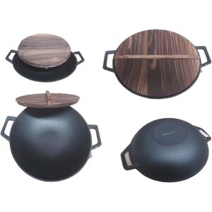 The Vintage Gourmet Vintage Gourmet® 35cm Cast Iron Wok with Wooden Lid, Pre-Seasoned The Vintage Gourmet Vintage Gourmet® 35cm Cast Iron Wok with Wooden Lid, Pre-Seasoned