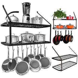 Living And Home (2 Tier) Wall Mount Kitchen Shelf Pot Pan Rack Hanger Saucepan Storage Holder Or Living And Home (2 Tier) Wall Mount Kitchen Shelf Pot Pan Rack Hanger Saucepan Storage Holder Or