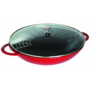 Staub 40509-898-0 Cast Iron Wok, including Glass Lid and Removable Grid Insert, Staub 40509-898-0 Cast Iron Wok, including Glass Lid and Removable Grid Insert,