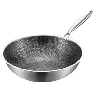 Kricely (As show, One size) Stainless Steel Wok Honeycomb Grain Frying Pan Handled Kitch Kricely (As show, One size) Stainless Steel Wok Honeycomb Grain Frying Pan Handled Kitch