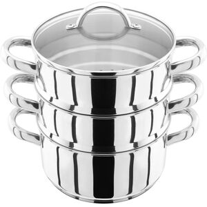 Judge Stainless Steel 3 Tier Steamer Set with 18cm 1L Casserole, 2 Steamers and Judge Stainless Steel 3 Tier Steamer Set with 18cm 1L Casserole, 2 Steamers and
