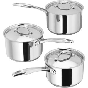 Stellar Profile Set of 3 Stainless Steel Saucepans with Lids, 20cm 18cm 16cm, In Stellar Profile Set of 3 Stainless Steel Saucepans with Lids, 20cm 18cm 16cm, In