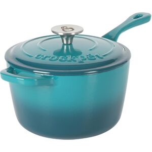 Crock-Pot 3 Qt Enamel Cast Iron Sauce Pan W/Lid - Teal Ombre Crock-Pot 3 Qt Enamel Cast Iron Sauce Pan W/Lid - Teal Ombre