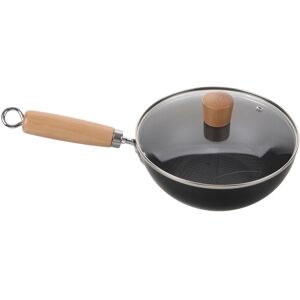 VILLCASE Cast Iron Wok Pan With Lid Nonstick Stir Fry Pan Wood Handle VILLCASE Cast Iron Wok Pan With Lid Nonstick Stir Fry Pan Wood Handle