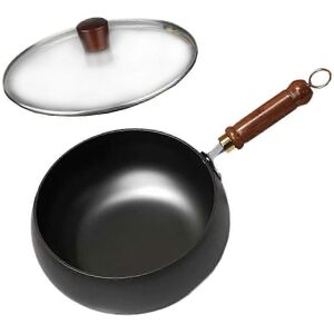 Kikidex (As show, glass lid) 9.45' Iron Wok Flat Bottom Wok Gas Cookware Induction Cooke Kikidex (As show, glass lid) 9.45' Iron Wok Flat Bottom Wok Gas Cookware Induction Cooke