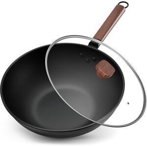 Jobin 13Inch/33cm Wok Non Stick with Lid Carbon Steel Wok and Large Capacity for Jobin 13Inch/33cm Wok Non Stick with Lid Carbon Steel Wok and Large Capacity for