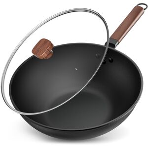 Jobin 33cm/5.6L Non Stick Wok with Lid Carbon Steel Frying Pan No Chemical Coate Jobin 33cm/5.6L Non Stick Wok with Lid Carbon Steel Frying Pan No Chemical Coate