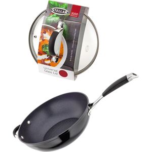 Stellar 3000 28cm Non Stick Stir Fry Pan - Wok with Glass Lid (Black) Stellar 3000 28cm Non Stick Stir Fry Pan - Wok with Glass Lid (Black)