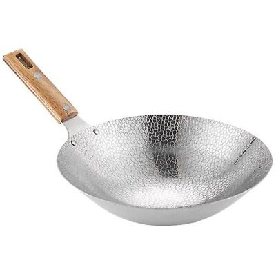 Unbranded Cooking Wok Frying Pan Stainless Steel Wok Traditional Wok With Wooden Handle Unbranded Cooking Wok Frying Pan Stainless Steel Wok Traditional Wok With Wooden Handle