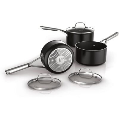Ninja ZEROSTICK Essentials Cookware 3-Piece Saucepan Set with Glass Lids, Non-St Ninja ZEROSTICK Essentials Cookware 3-Piece Saucepan Set with Glass Lids, Non-St